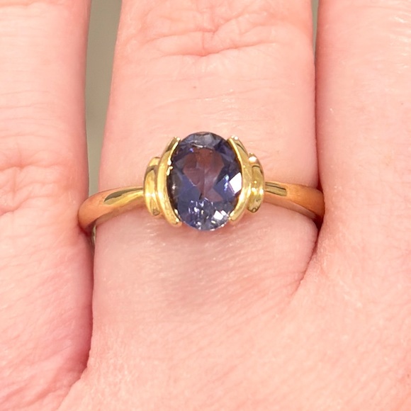 Jewelry - 18K Iolite Ring, Natural Violet Oval Cut, Size 8.25, Yellow Gold, Solitaire